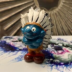 Smurfs Indian Smurf Chief  Vintage Native American Figure PVC Toy Figurine RARE
